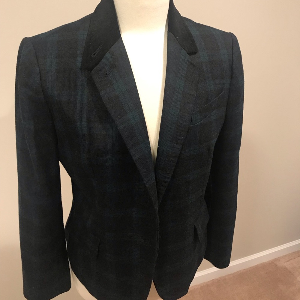 Talbots black watch plaid velvet blazer jacket 12p
